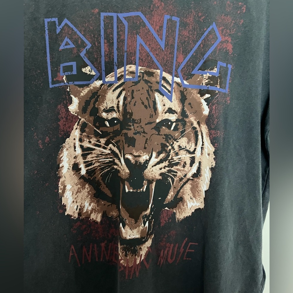 Anine Bing Tiger Short Sleeve Graphic Tee Size S Charcoal Gray Black Cotton - Picture 4 of 9